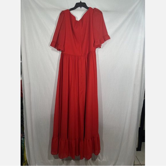 NEW $498 IEENA Mac Duggal [ 16 ] Faux Wrap Ruffle Trim A Line‎ Gown Red - Picture 13 of 15